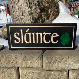 St. Patrick's Day Slainte Carved Wood Sign With Shamrock Cheers Sign Irish Wooden Decor Irish Gifts