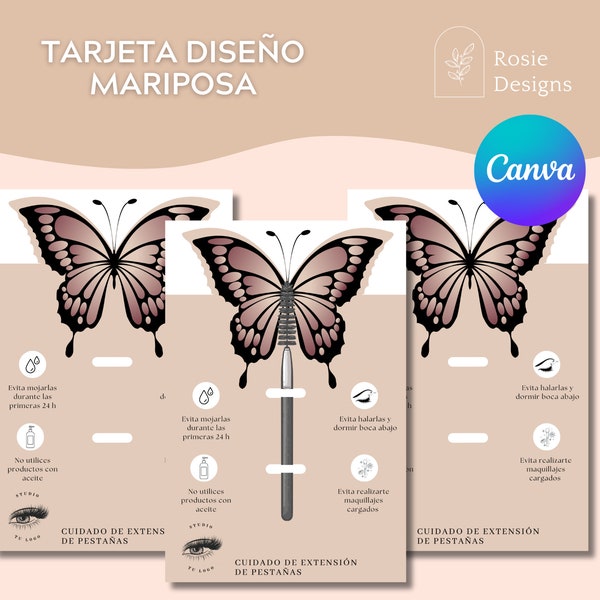 Tarjetas para el cuidado de las pestañas: diseño de mariposa personalizable para lash artist