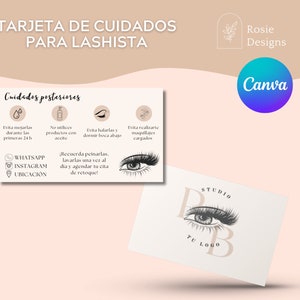 Tarjeta de cuidado posterior para extensiones de pestañas personalizable - Plantilla de Canva para lash artista