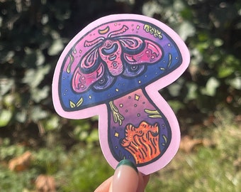 Moth Mushroom Sticker // Mushroom Art Sticker 2.5 in x 3 in // Toadstool Sticker Co
