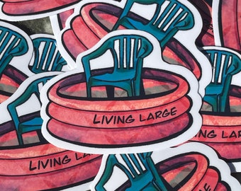 Living Large Sticker // Lawn chair in pool Sticker - Pittsburgh 2.5 in x 2 in // Toadstool Sticker Co