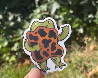 Morel Costum Frog Sticker // Mushroom Art Sticker 2 in x 2.5 in // Toadstool Sticker Co