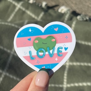 Frog Trans Flag Heart Sticker // Heart Pride Sticker 2 in x 2 in // Toadstool Sticker Co