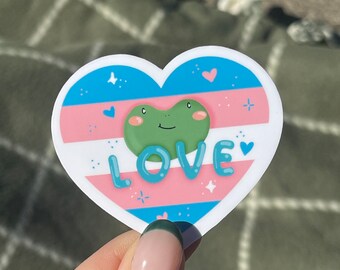 Frog Trans Flag Heart Sticker // Heart Pride Sticker 2 in x 2 in // Toadstool Sticker Co