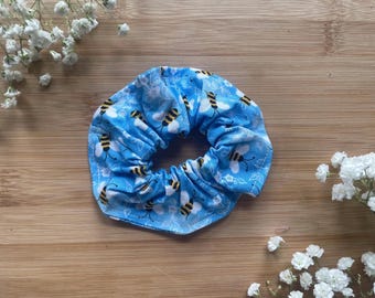 Blue Bumblebee Scrunchie | Upcycled Cotton Hair Tie, Cottagecore Accessory
