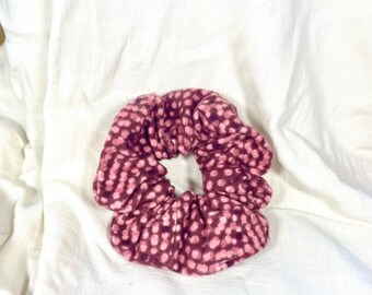 Upcycled Pink Polka Dot Fleece Scrunchie