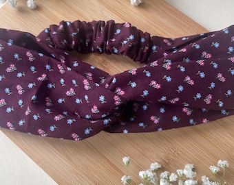 Purple Floral Knotted Headband | Cottagecore Hair Accessory | Handmade Fabric Head Wrap | Soft Everyday Headband