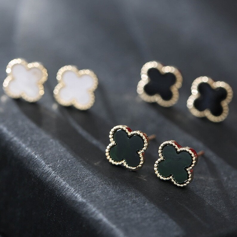 Four Leaf Clover Earrings - Gold Plated - Lucky Flower Earrings - 