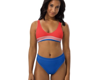 USA Bikini Womens Recycled High-Waisted Bikini Womens Bathing Suit Womens Swimwear