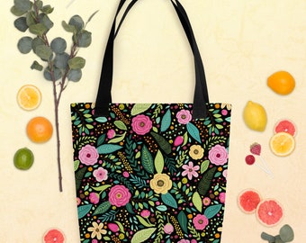 Bolsa de mano floral brillante flores bolsa reutilizable mercado de agricultores bolsa de mano reutilizable bolsa de comestibles