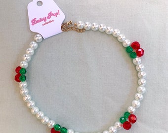 Cherry parelketting, funky parelketting, kersenketting, kersenketting met kralen