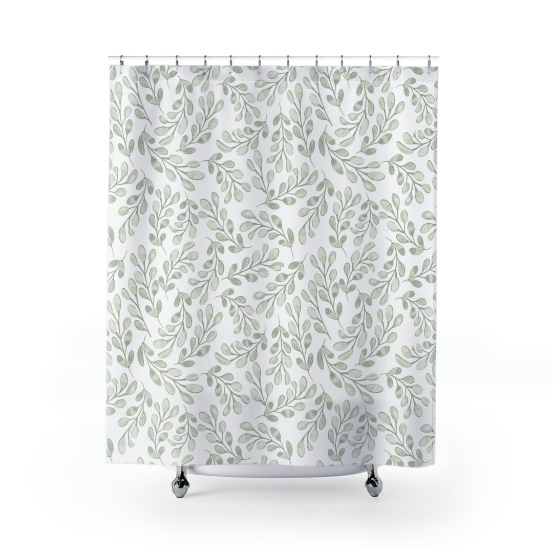 Green Floral Shower Curtain, Sage Green Shower Curtain - Etsy