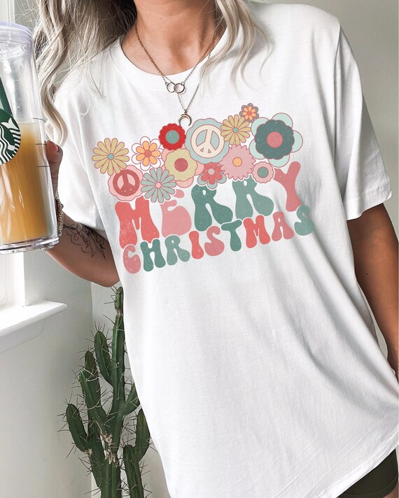 Comfort Colors, Retro Christmas Tee, Groovy Christmas, Trendy Christmas, Merry Christmas
