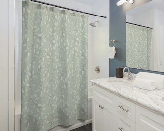 Sage green shower curtain, Floral shower curtain, Retro Shower curtain, Bohemian Shower Curtain
