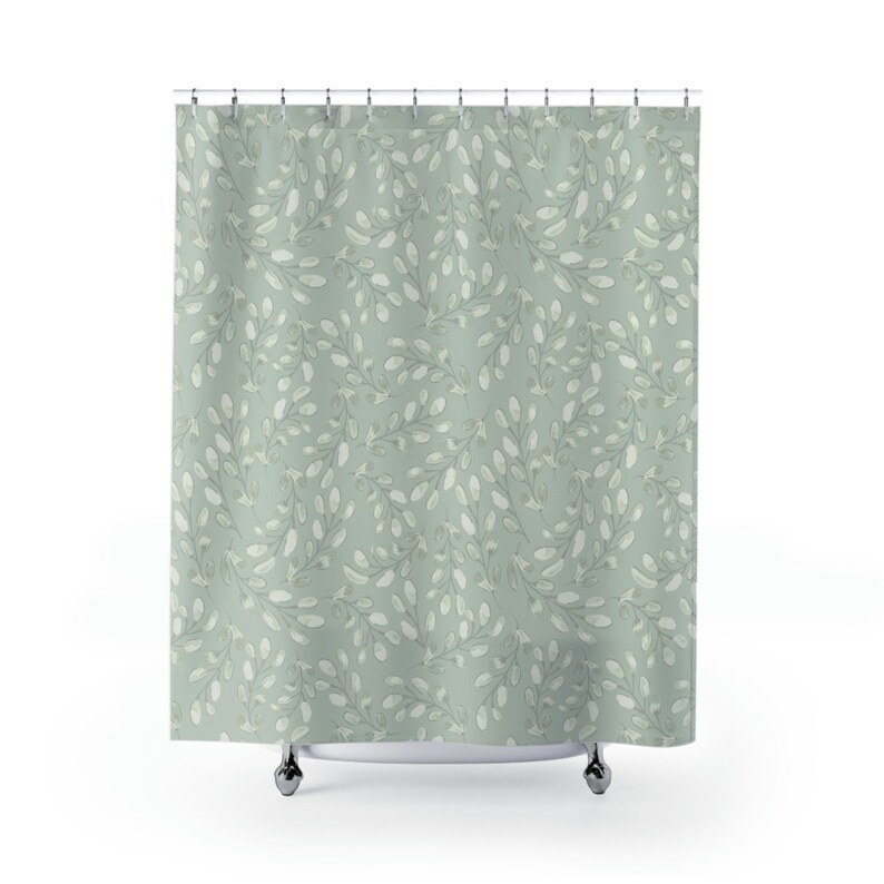 Sage Green Shower Curtain, Floral Shower Curtain, Retro Shower Curtain ...