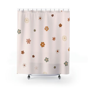 Retro flower shower curtain, Boho Shower Curtain, Floral Shower curtain, Bohemian Bathroom Decor