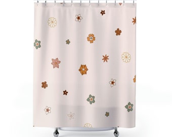 Retro flower shower curtain, Boho Shower Curtain, Floral Shower curtain, Bohemian Bathroom Decor