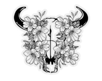 Floral Bull Skull Sticker, Western, Retro, Trendy, Kiss-Cut Stickers