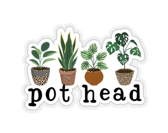 Pot head, Plant lover, Water bottle sticker, Funny stickers