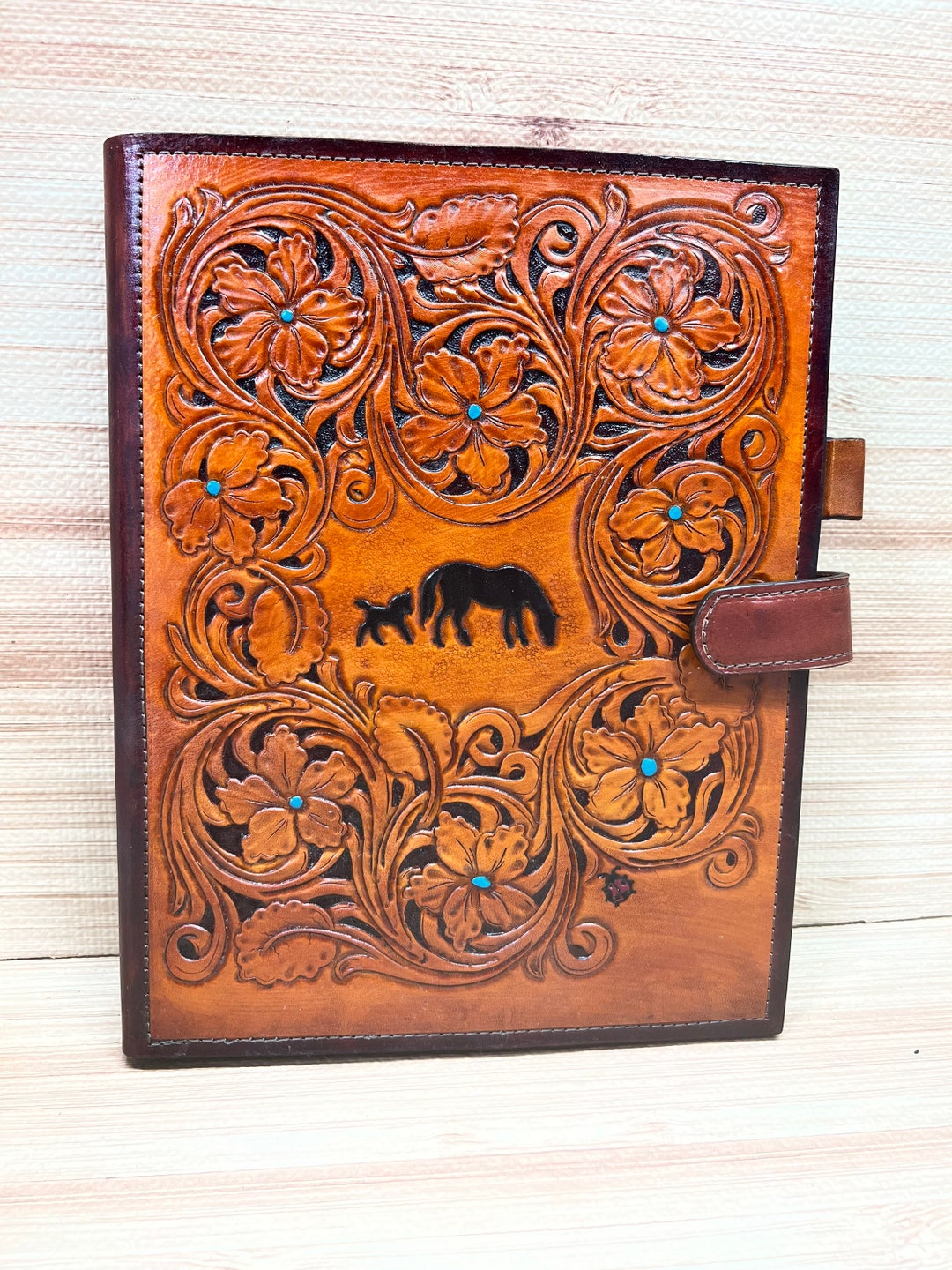 Hand Tooled & Hand Painted Leather Pad Holder. Etsy