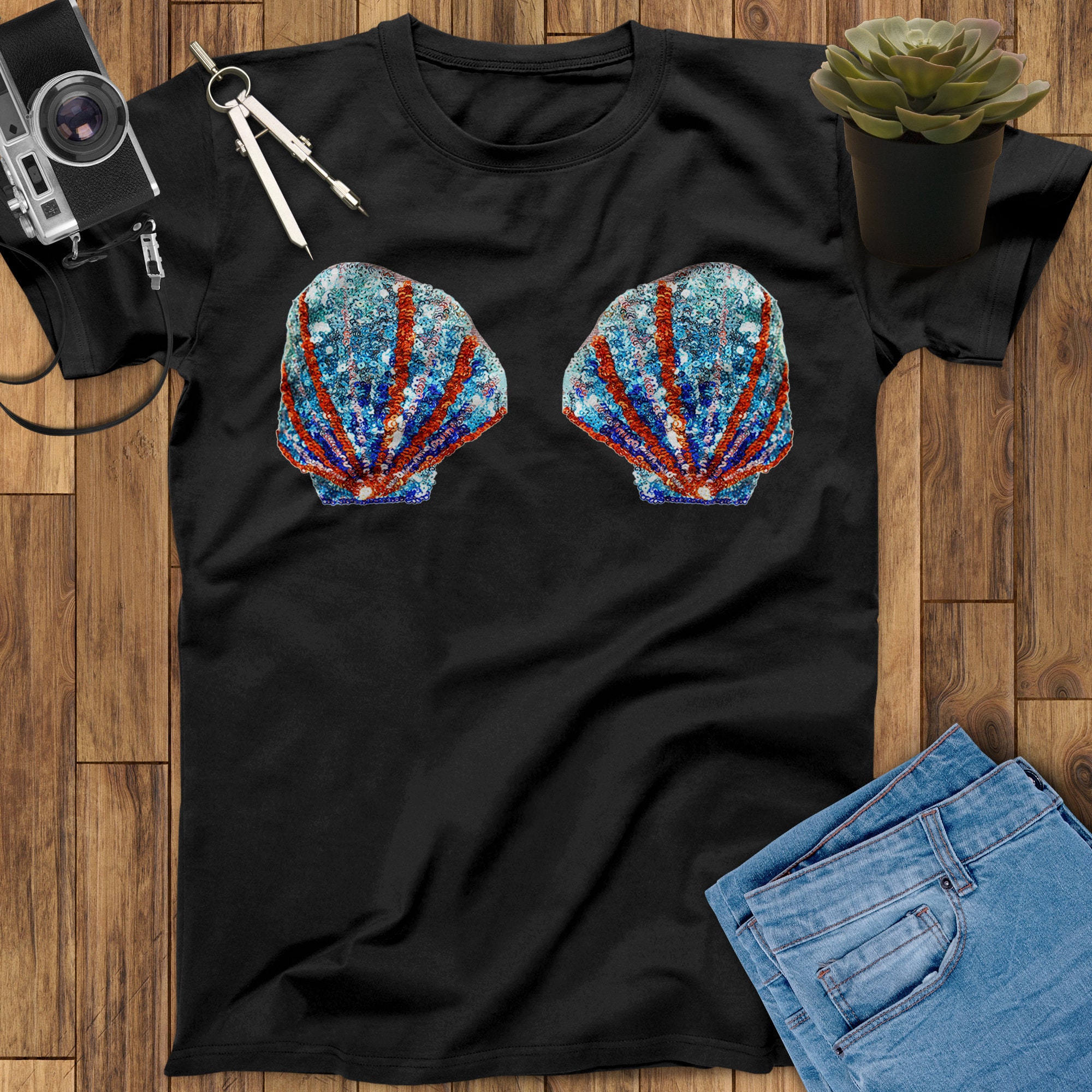 Mermaid Shell T-shirt, Mermaid Seashells, Boob Shirt, Mermaid Sea