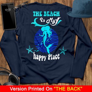Peut inclure: T-shirt &agrave; manches longues bleu marine avec un motif de sir&egrave;ne et le texte "The Beach Is My Happy Place".