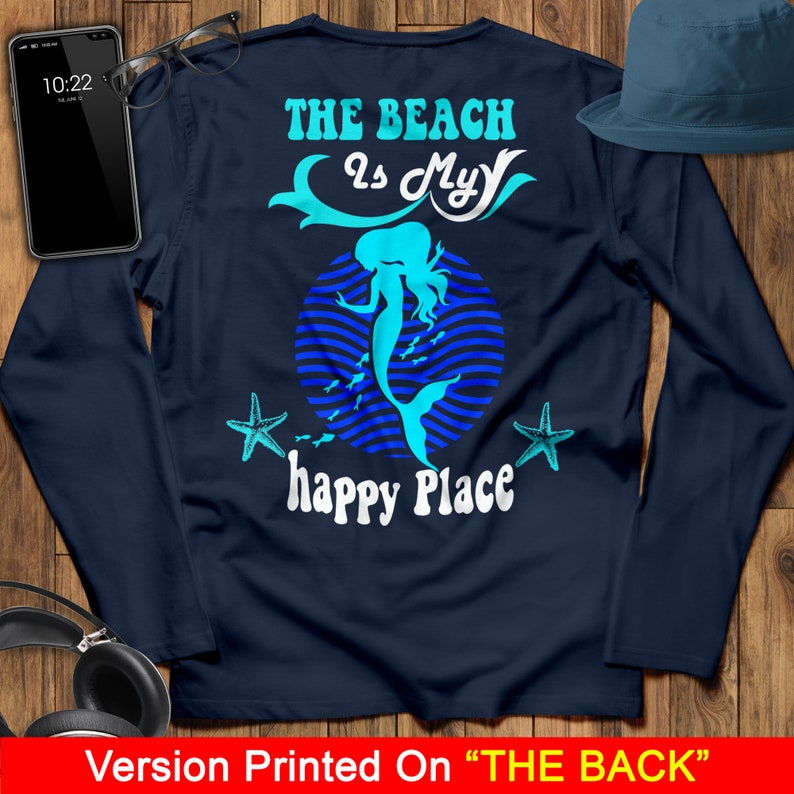 Peut inclure: T-shirt &agrave; manches longues bleu marine avec un motif de sir&egrave;ne et le texte "The Beach Is My Happy Place".