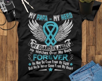 Mon papa mon héros mon ange gardien Il veille sur mon dos Il a peut-être disparu de ma vue mais n’a jamais disparu de ma chemise de cœur, chemise de la fête des pères