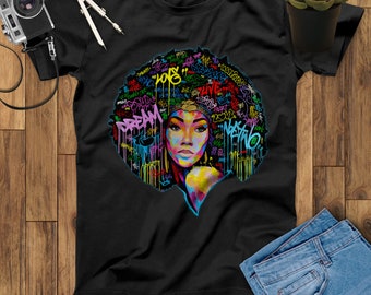 Art Black Women T Shirts Black History Month Shirt for Women Africa Pride Shirts, African American Shirt, Prints Abstract Afro Girl Shirt