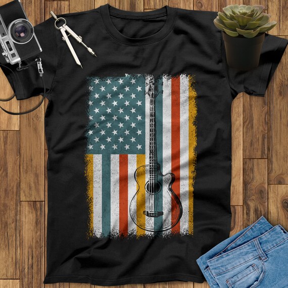 Vintage T Shirt Guitar Flag Shirt 