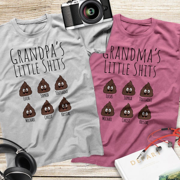 Noms personnalisés des petits-enfants Grand-mère’s Little Shits T Shirt, Grandpa’s Little Shits, Mommy’s Little Shits, Grandparent’s Day Gift Tee