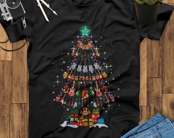 Merry Christmas Tree Guitar Shirt, Guitar Print, Guitar Art, Guitar Gifts, Father&#39;s Day Gift, Mothers Day Gift, Gift For Men, Gift For Women