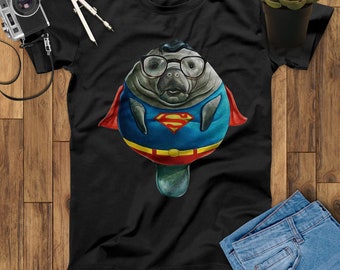 Cute Manatee Superheroes T-Shirt I Love Manatee T Shirts