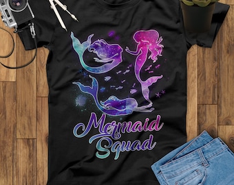Mermaid T-Shirt Mermaid Squad Tee Gifts For Mermaid Girls Who Loves Blue Purple Hair Colors
