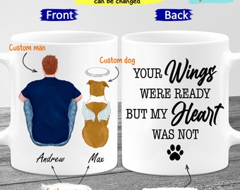 Custom Photo Name Personalized Pet Memorial Mug, Pet Loss, Dog Loss Gift, Your Wing Were Ready But My Heart Was Not Custom Mug Sympathy Gift