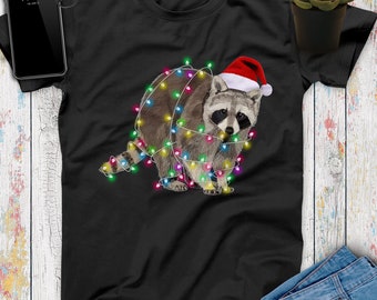 Raccoon Christmas Light Shirt, Raccoon Print, Funny Raccoon, Raccoon Sweatshirt, Animal Shirt, Raccoon Art, Pet Shirt, Shirts For Women Men