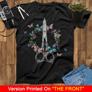 Hairstylist Scissor Flowers Butterflies Vintage T Shirt Hairdresser Shirt, Hair Stylist Shirt, Hair Stylist Gift, Hairdresser Gift