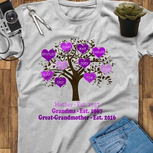 Custom Mother, Father, Grandmother, Grandfather, Great-Grandmother, Great-Grandfather Color Family Tree On Unisex Adult Shirt Christmas Gift