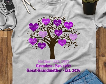 Custom Mother, Father, Grandmother, Grandfather, Great-Grandmother, Great-Grandfather Color Family Tree On Unisex Adult Shirt Christmas Gift