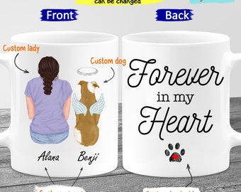 Custom Photo Name Lady Dog Mug, Personalized Pet Memorial Mug, Pet Loss, Dog Loss Gift, Forever In My Heart, Sympathy Gift Women