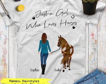 Personalized Name Horse Girl Shirt, Just A Girl Who Loves Horses, Custom Gift For Horse Lover, Best Friend Shirts, Women Shirt Cowgirl Shirt