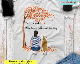 Custom Names Just A Girl Who Love Fall And Her Dog Shirt Thanksgiving Gift Dog Lover Gift, Autumn Shirt Personalized Shirts For Women Shirt