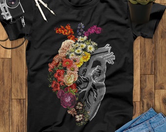 Anatomical Heart With Flowers Nurse Shirt Funny Nurse Shirt Nurse Gift For Nurses Nursing Shirt Nurse Graduation Gift Registered Nurse Gift