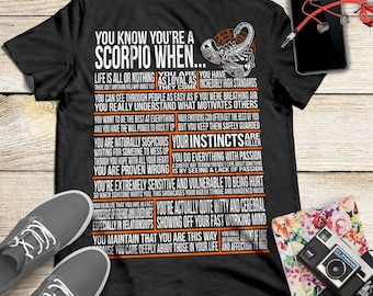 You Know You're A Scorpio When... Scorpio Art Astrology Scorpio T Shirts, I Am A Scorpio T Shirts, Zodiac Sign Tee, Scorpio Birthday Gift
