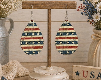 Pendientes de lágrima patrióticos, pendientes con la bandera estadounidense, joyas del 4 de julio, pendientes rústicos de EE. UU., pendientes ligeros, estilo americano.