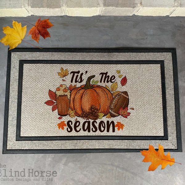 Tis The Season Fall Doormat, Football Door Mat Indoor Outdoor Door Mat, Pumpkin Spice, Autumn Decorations, Front Door, Entryway Rug