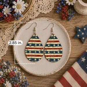 Pendientes de lágrima patrióticos, pendientes con la bandera estadounidense, joyas del 4 de julio, pendientes rústicos de EE. UU., pendientes ligeros, estilo americano. imagen 2