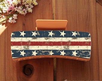 Pinza para el pelo americana, pinza patriótica, accesorio rústico con la bandera de EE. UU., pinza para el pelo del 4 de julio, pinza de 10 cm, estilo campestre