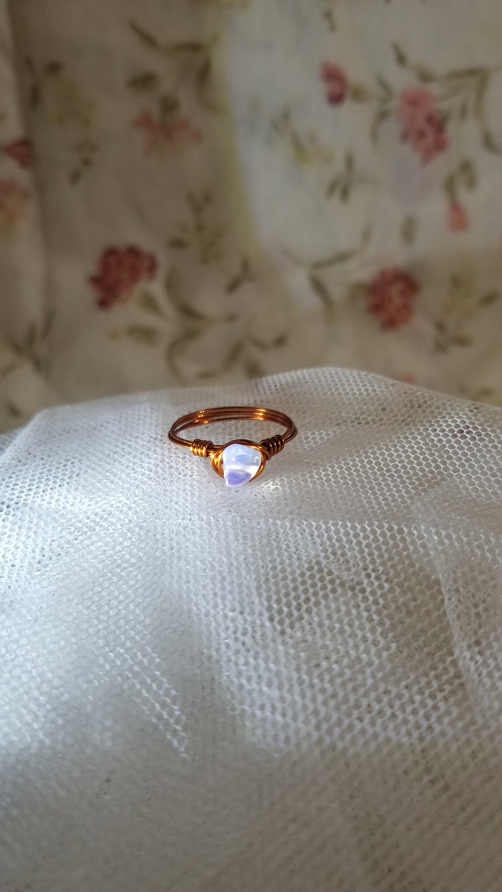 Copper Wire ring With Glass Gemstone Etsy