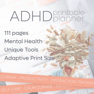 ADHD プランナー (ADHD 患者が作成) - 印刷可能な成人向け ADHD ジャーナル、オーガナイザー、デイリー プランナー、セルフ ケアと成長マインドセットのページ。科学に基づいています。